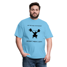 Load image into Gallery viewer, Men's T-Shirt Fatherless Because I Can - aquatic blue- black weightlifter silluoette on front