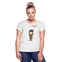 Load image into Gallery viewer,  Women's T-Shirt - white- I'm fatherless but...little girl andteddy bear on front man and teenager on back
