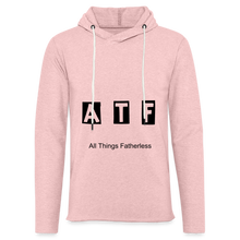 Load image into Gallery viewer, Women's Hoodie Lightweight Terry  - cream heather pink ATF in the middle of shirt

